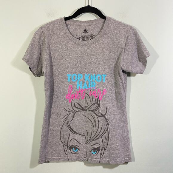 Disney Women's Grey Tinkerbell Top Bun Graphics Short Sleeve Tee Size M - Picture 1 of 7